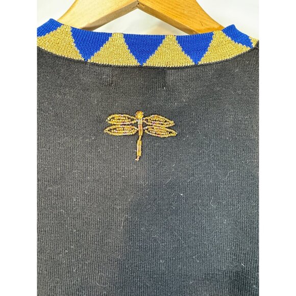 Vintage Just B cardigan beaded artsy dragonflies bold fun whimsy medium workwear - Picture 7 of 14